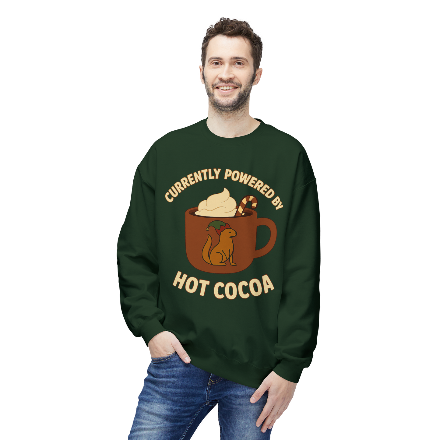 Currently Powered by Hot Cocoa - Cozy Crewneck Sweatshirt